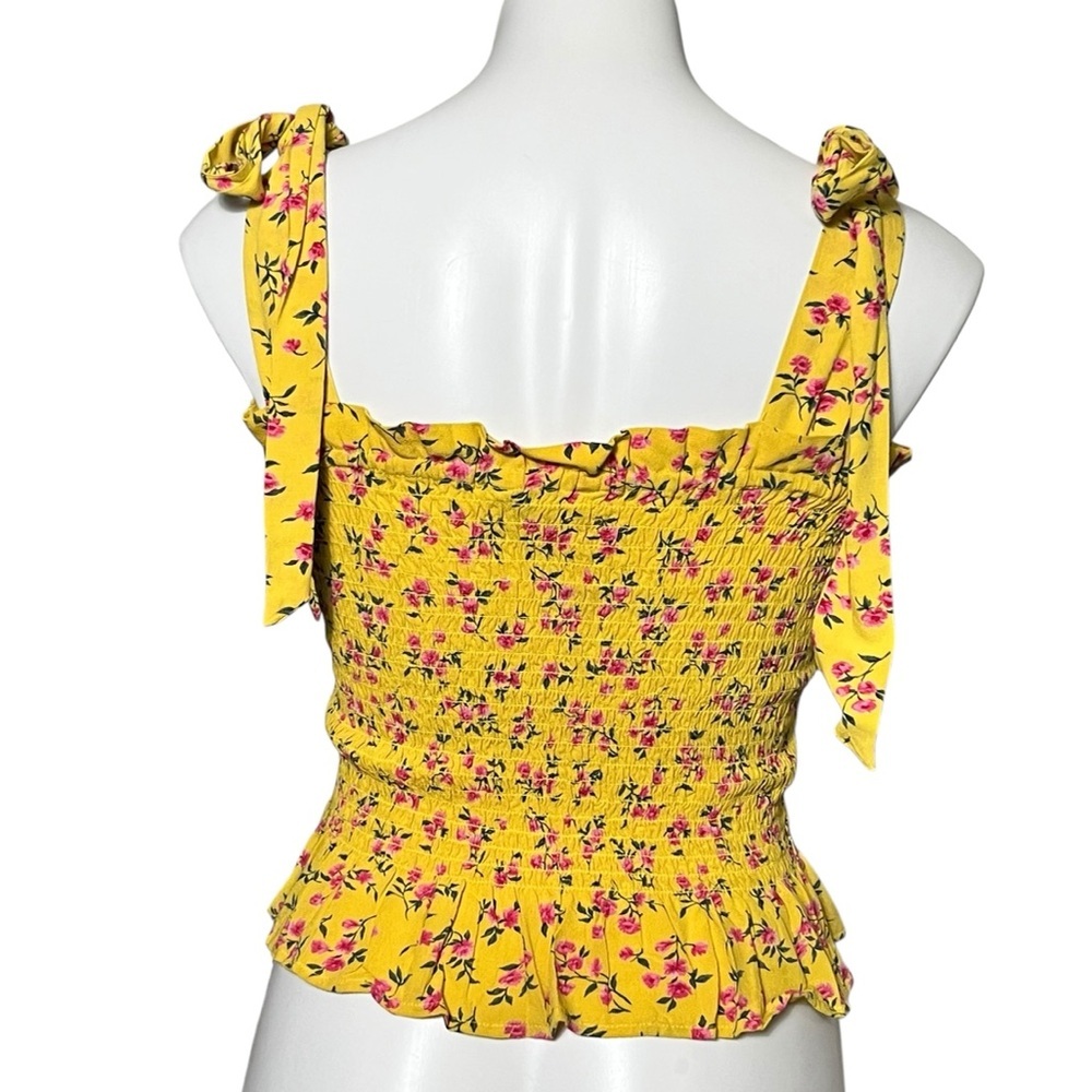 American Eagle Outfitters Floral Smocked Crop Top Size Medium Yellow/Pink - Picture 3 of 5